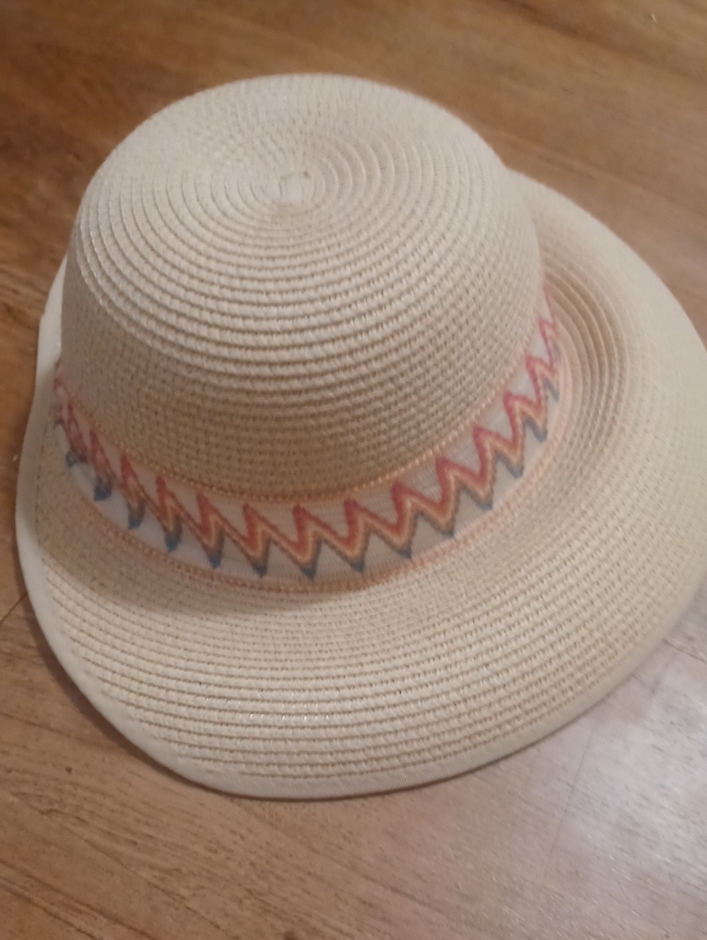 Straw Sun Hat with Chevron Accent